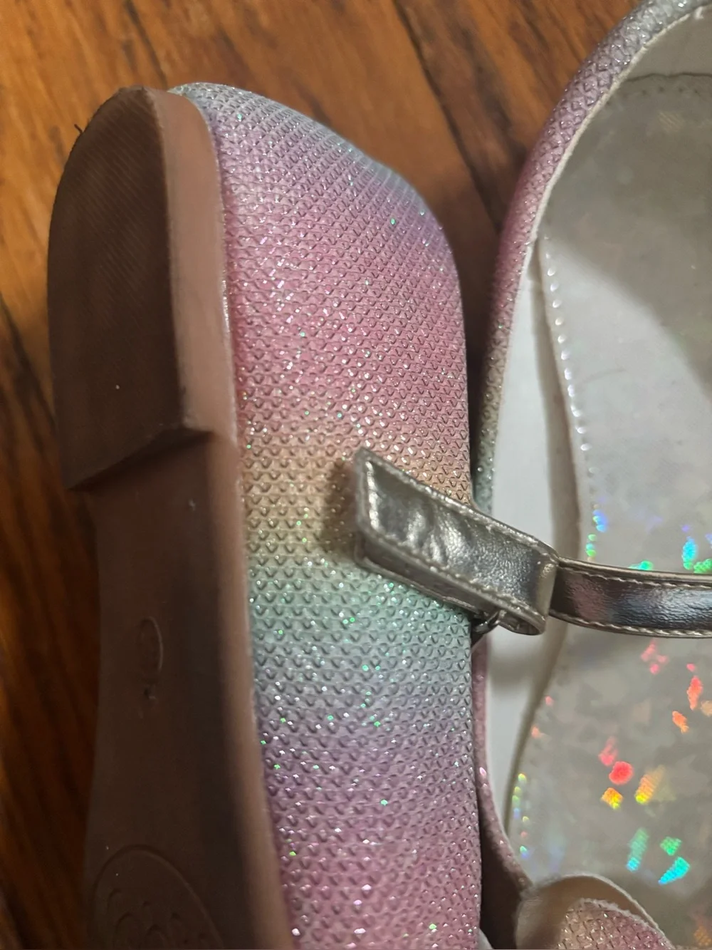 Girls Rainbow Pastel Mary Jane Flats with Metallic Strap , size 34